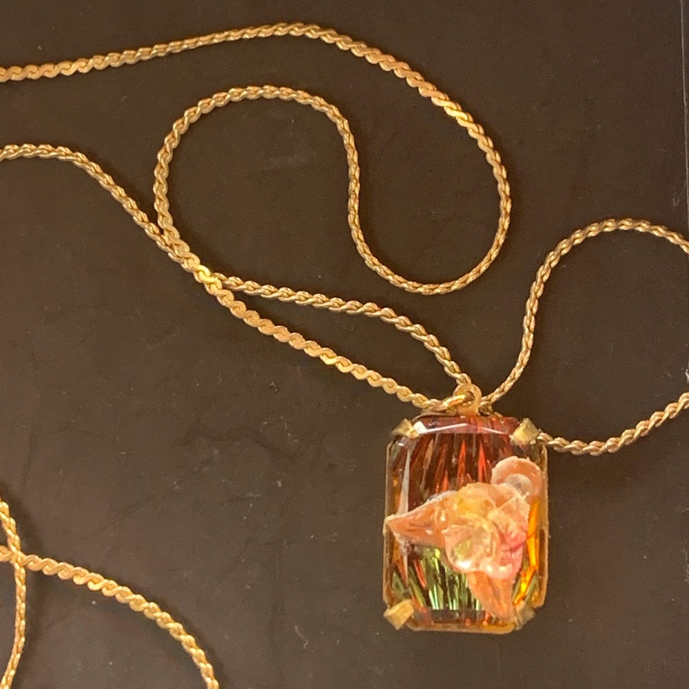 Vintage Gold Topaz Rectangular Stone Necklacee